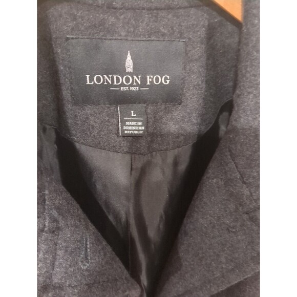 London Fog Wool Blend Pea Coat Womens L Gray 3 Button 90s Y2K Vtg Classic Staple - Picture 8 of 10